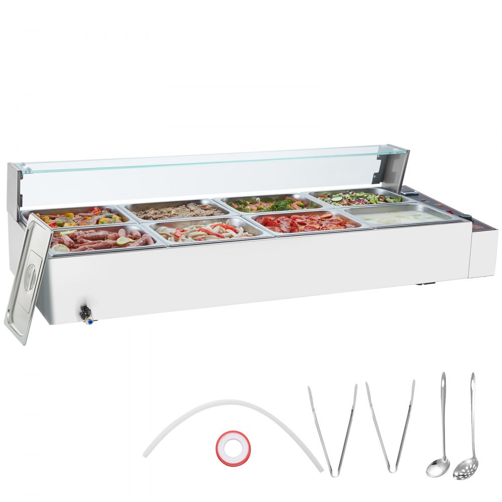 VEVOR Commercial Electric Food Warmer Countertop Buffet 8*8Qt with Glass Shield - BLZBWTC812QTERBKYV7