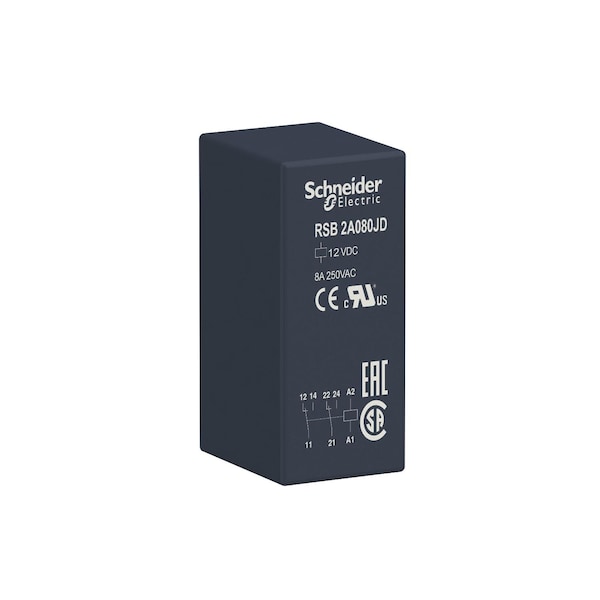 Relevador de interfaz Schneider Electric, 8 A, 2 NC, 12 V, Voltaje de bobina de 12 V CC, 2 NA - RSB2A080JD