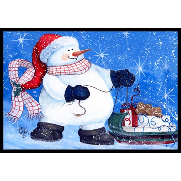 Carolines Treasures My Friends Can Ride Too Snowman Indoor and Outdoor Mat- 18 x 27 in. - PJC1081MAT