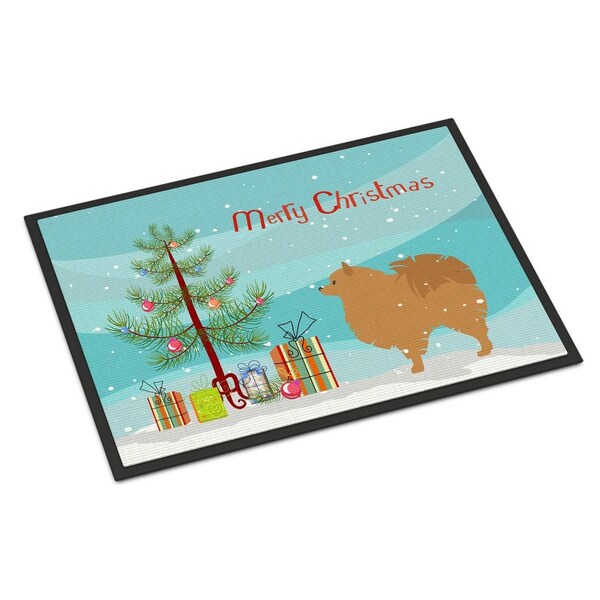 Carolines Treasures Pomeranian Merry Christmas Tree Indoor or Outdoor Mat 18x27 - BB2960MAT