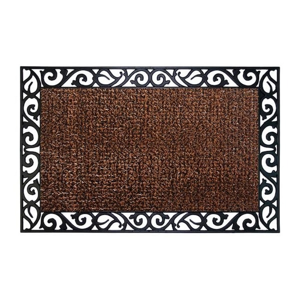 Grassworx Grassworx 6564850 Wrought Iron Stems & Leaves Style Polyethylene & Rubber Nonslip Door Mat; Brown - 36 x 24 in. - 6564850