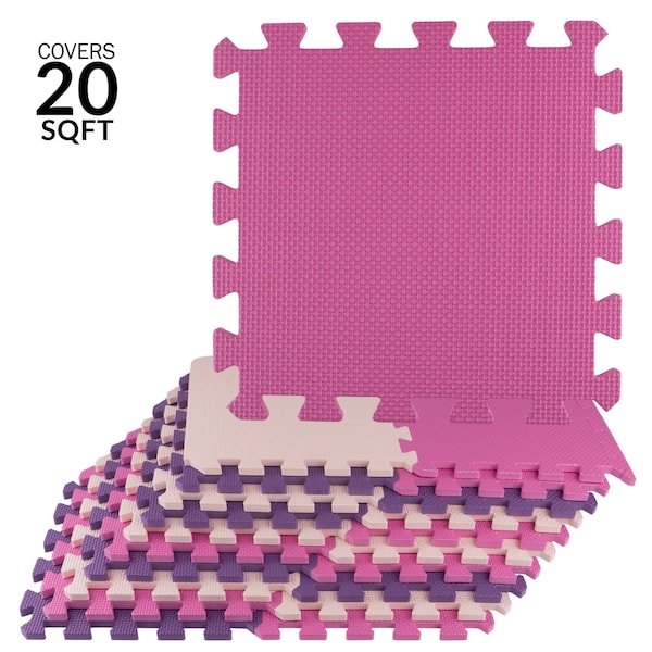 Stalwart Foam Floor Tiles - 20sqft Soft Baby Play Mat - Interlocking Puzzle Mat by Pink - 75-6409