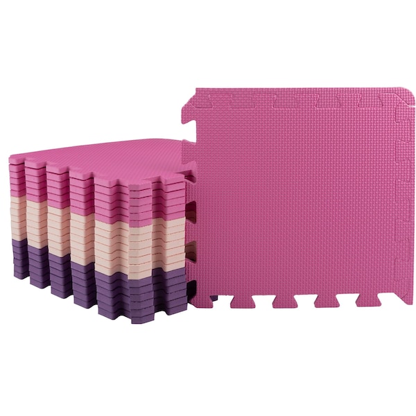 Stalwart Foam Floor Tiles - 20sqft Soft Baby Play Mat - Interlocking Puzzle Mat by Pink - 75-6409