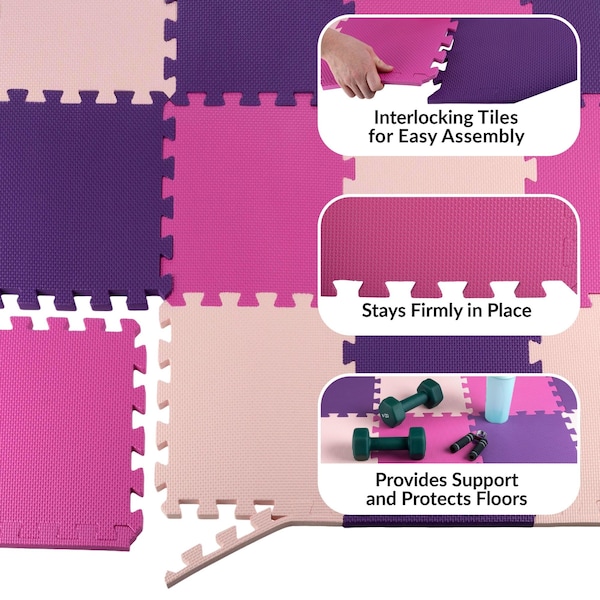 Stalwart Foam Floor Tiles - 20sqft Soft Baby Play Mat - Interlocking Puzzle Mat by Pink - 75-6409