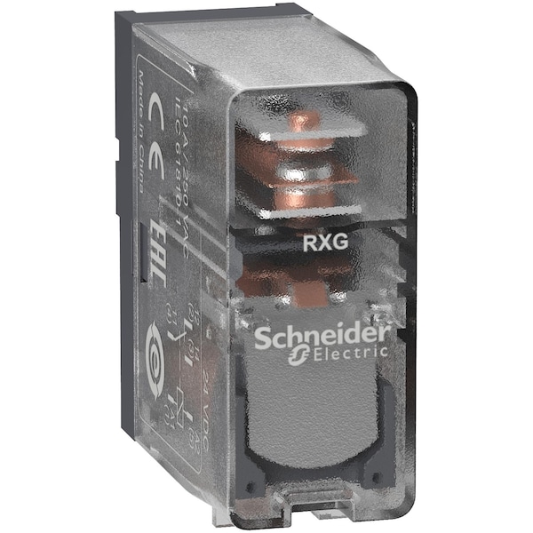 Relé Schneider Electric 1Co 10A, 250VCA, 24VCC, Bobina transparente, 24V CC, 1 contacto normalmente abierto - RXG15BD