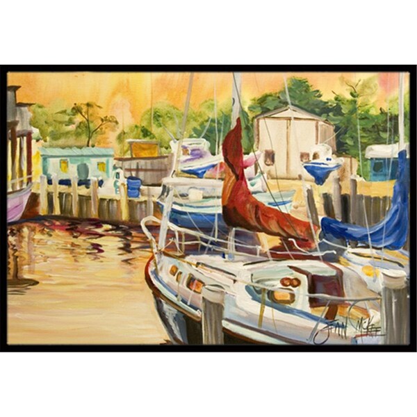 Carolines Treasures Sunset Bay Sailboat Indoor and Outdoor Mat- 24 x 36 in. - JMK1082JMAT