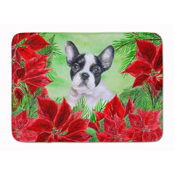 Carolines Treasures French Bulldog Black White Poinsettas Machine Washable Memory Foam Mat - CK1358RUG