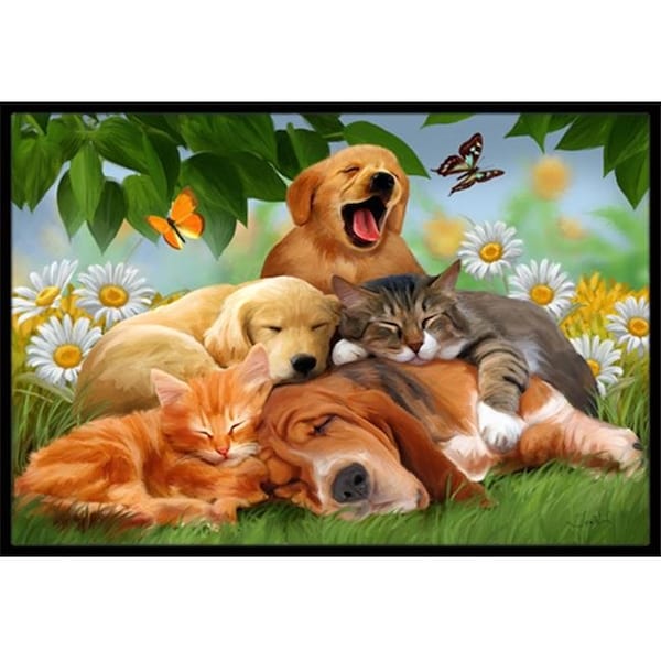 Carolines Treasures Carolines Treasures PTW2049MAT Golden Retriever; Labrador And Basset Hound Sleepy Heads Indoor & Outdoor Mat; 18 x 27 in. - PTW2049MAT