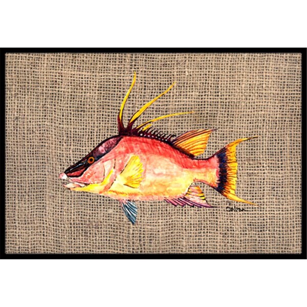 Carolines Treasures Hog Snapper On Faux Burlap Indoor and Outdoor Mat- 24 x 36 in. - 8753JMAT