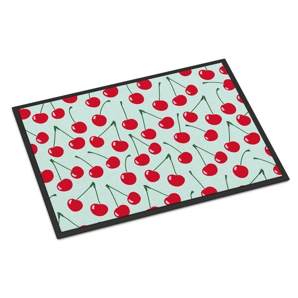 Carolines Treasures Cherries on Blue Indoor or Outdoor Mat, 24 x 36 in. - BB5148JMAT