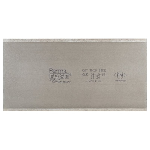 Permabase Board, 8 ft L, 48 in W, 12 in Thick, CementFiberglass Mesh, Gray - 50000079