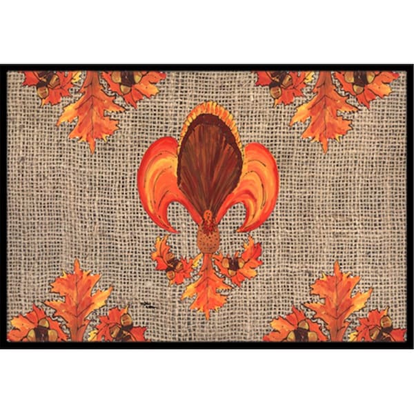 Carolines Treasures 24 x 36 in. Thanksgiving Turkey Fleur De Lis Indoor Or Outdoor Doormat - 8744JMAT