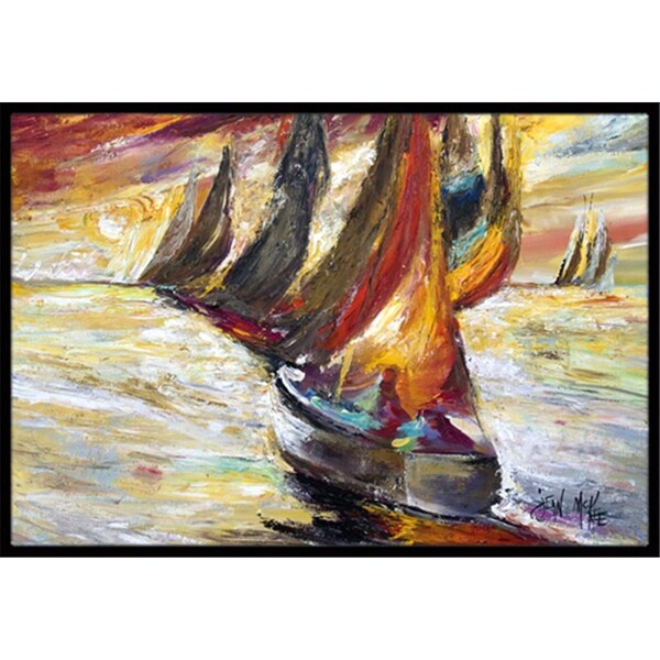 Carolines Treasures Red Sails Sailboat Indoor and Outdoor Mat- 18 x 27 in. - JMK1062MAT