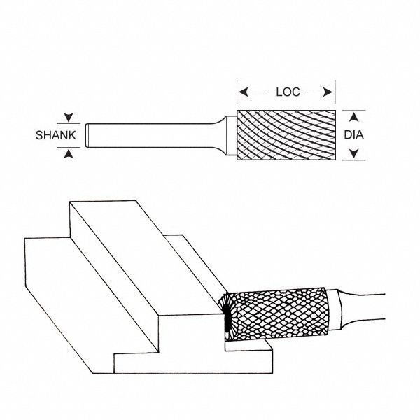 Zoro Select Carbide Bur, End Cut, 3/32 In, 1/8 Shank - 310-001033B