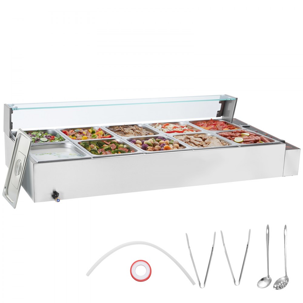VEVOR Commercial Electric Food Warmer Countertop Buffet 10*8Qt with Glass Shield - BLZBWTC1012Q7HD3ZV7