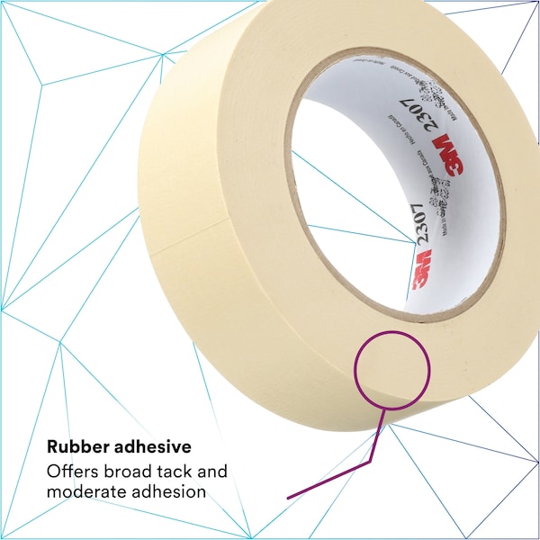 3M Masking Tape, 24 mm W x 55 m L, 5.2 mil Thick, Tan, Rubber Adhesive, 36 PK - 2307