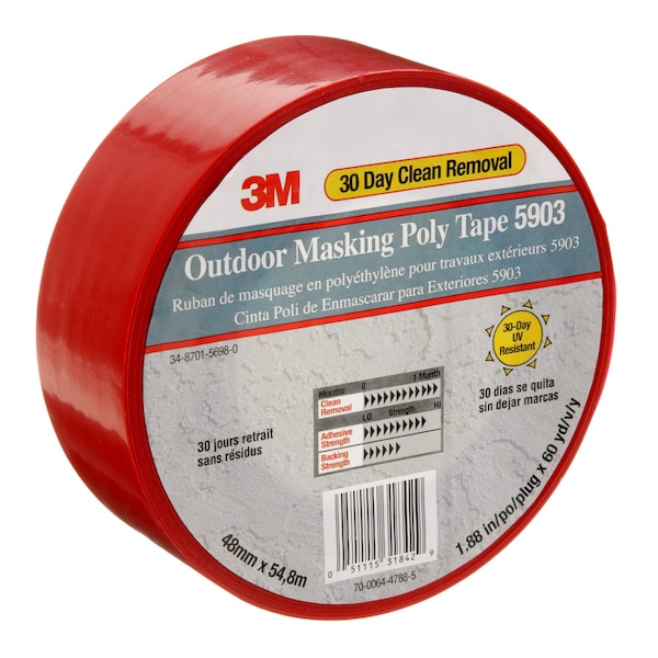 3M Painter's Tape, 1 7/8 in W x 59 yd L, 7.5 mil Thick, Red, Rubber Adhesive - 5903