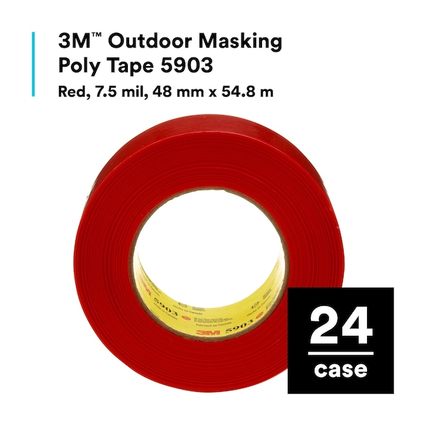 3M Painter's Tape, 1 7/8 in W x 59 yd L, 7.5 mil Thick, Red, Rubber Adhesive - 5903