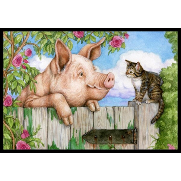 Jensendistributionservices Pig at the Gate with the Cat Indoor or Outdoor Mat, 18 x 27 - MI2557473