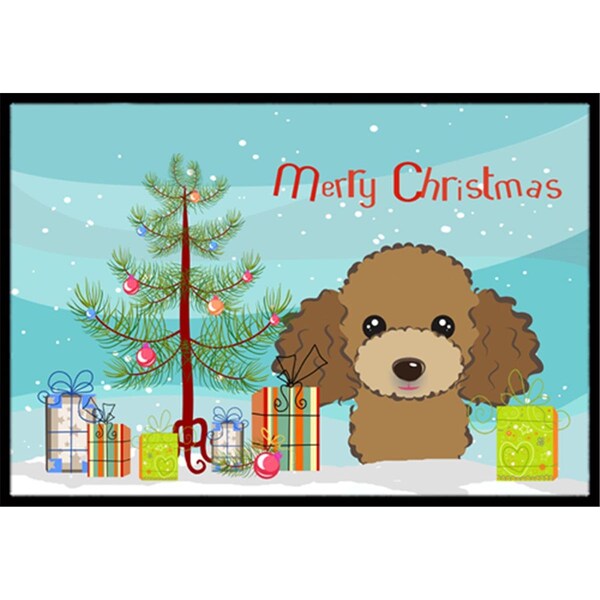 Carolines Treasures Christmas Tree and Chocolate Brown Poodle Indoor or Outdoor Mat- 18 x 27 - BB1628MAT