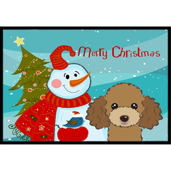 Carolines Treasures Snowman With Chocolate Brown Poodle Indoor and Outdoor Mat- 24 x 36 in. - BB1876JMAT