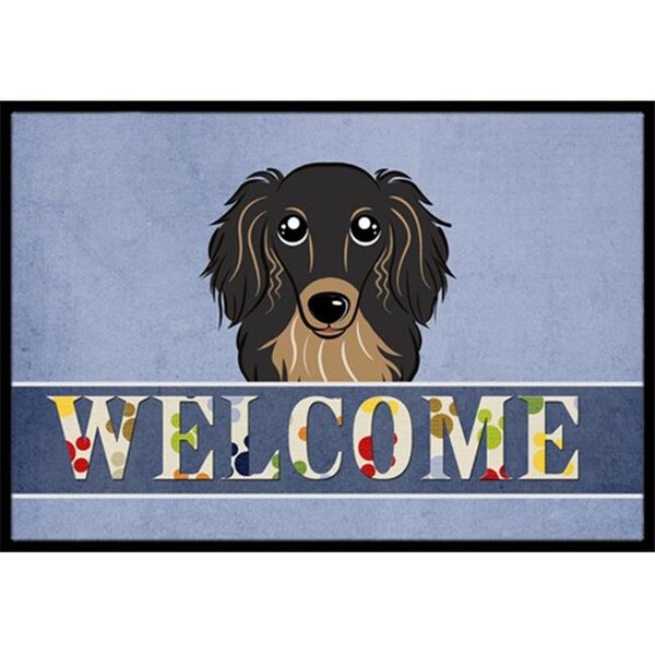 Carolines Treasures Carolines Treasures BB1399MAT Longhair Black And Tan Dachshund Welcome Indoor & Outdoor Mat; 18 x 27 in. - BB1399MAT