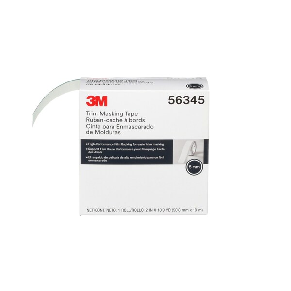 3M Masking Tape, 2 in W x 10.94 yd L, 0.12mm Thick, White, Rubber Adhesive - 56345