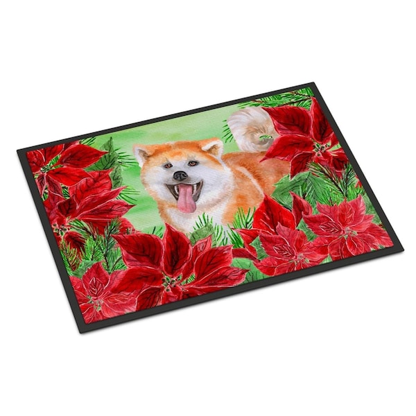 Carolines Treasures Akita Poinsettas Indoor or Outdoor Mat - 18 x 27 in. - CK1351MAT