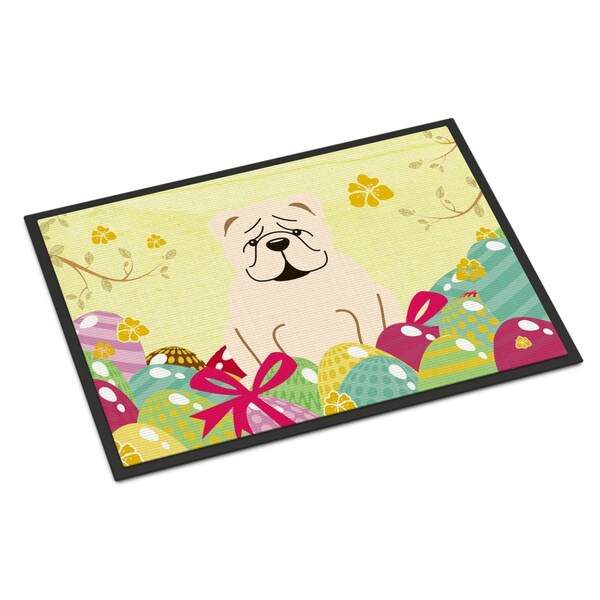 Carolines Treasures 18 x 27 in. Easter Eggs English Bulldog White Indoor or Outdoor Mat - BB6123MAT