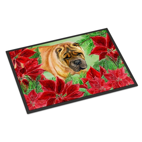 Carolines Treasures Shar Pei Poinsettas Indoor or Outdoor Mat, 24 x 36 in. - CK1309JMAT