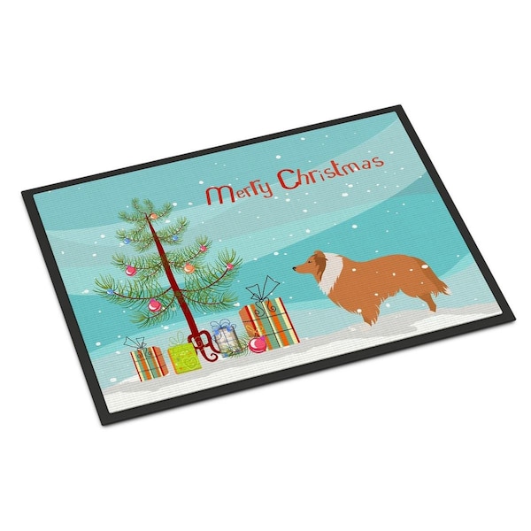 Carolines Treasures Collie Dog Merry Christmas Tree Indoor or Outdoor Mat 18x27 - BB2934MAT