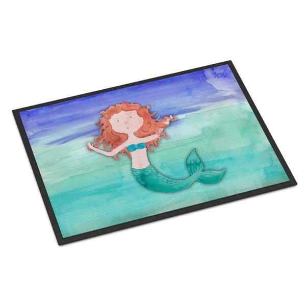 Carolines Treasures 24 x 36 in. Ginger Mermaid Watercolor Indoor or Outdoor Mat - BB7421JMAT