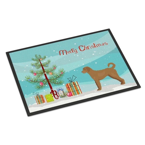 Carolines Treasures 18 x 27 in. Tan Labradoodle Christmas Tree Indoor or Outdoor Mat - CK3846MAT