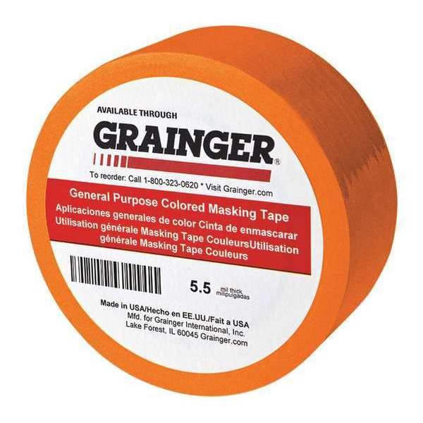 Zoro Select Masking Tape, 1/2 in W x 60 yd L, 5.5 mil Thick, Orange, Rubber Adhesive, 72 PK - TC602-ORANGE