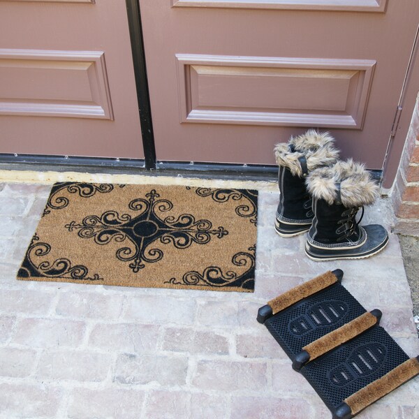 Rubber-Cal "French Provincial Doormat Kit" - 2 Coir Front Doormats and 1 Boot Scraper - 10-108-015
