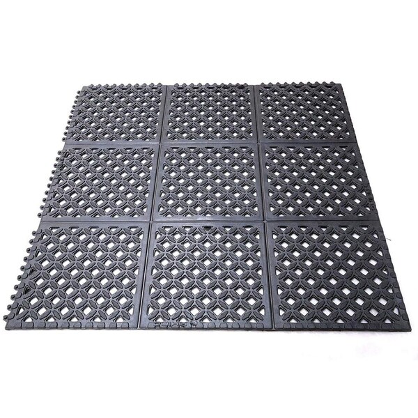 Rhino Mats E-Series Drainage Mat, Rubber, Drainage Holes, 3 ft W x 3 ft L, Black - DX-3636B