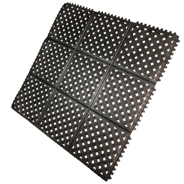 Rhino Mats E-Series Drainage Mat, Rubber, Drainage Holes, 3 ft W x 3 ft L, Black - DX-3636B