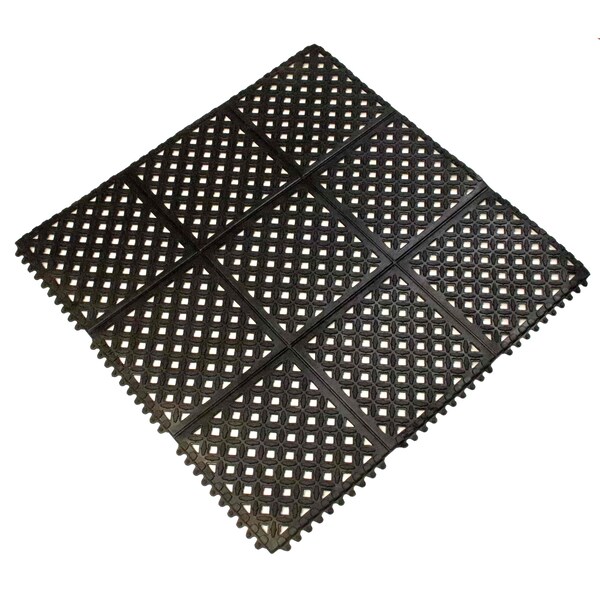 Rhino Mats E-Series Drainage Mat, Rubber, Drainage Holes, 3 ft W x 3 ft L, Black - DX-3636B