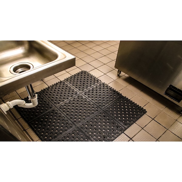 Rhino Mats E-Series Drainage Mat, Rubber, Drainage Holes, 3 ft W x 3 ft L, Black - DX-3636B