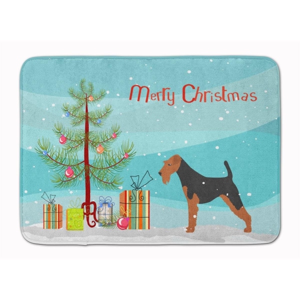Carolines Treasures Airedale Terrier Merry Christmas Tree Machine Washable Memory Foam Mat - BB2975RUG