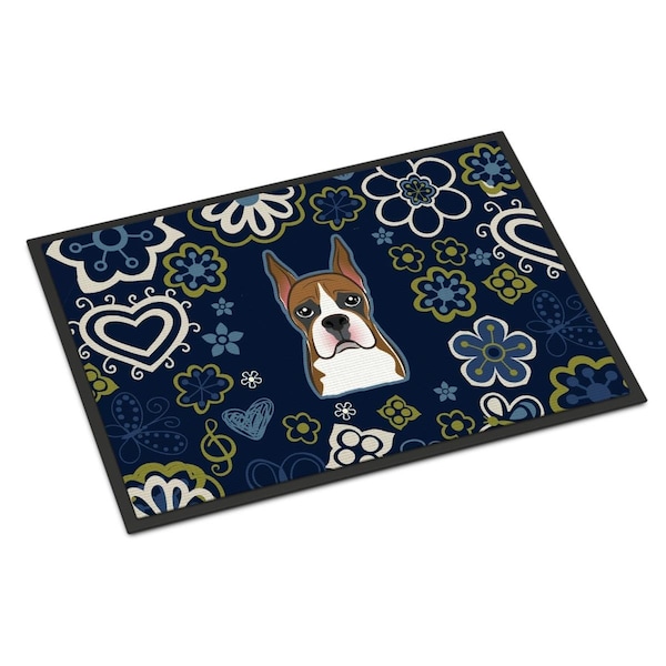 Carolines Treasures 24 x 36 in. Blue Flowers Boxer Indoor or Outdoor Mat - BB5074JMAT