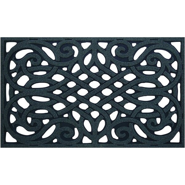 Simple Spaces Door Mat, 30 in L, 18 in W, Flock Dye Cut Pattern, Polyester Surface, Gray - 06ABSHE-15-3L