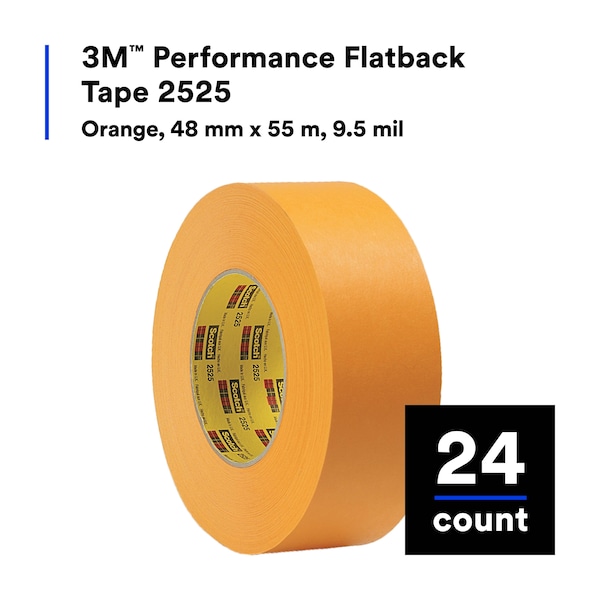 3M Painter's Tape, 1 7/8 in W x 60 yd L, 9.5 mil Thick, Orange, Rubber Adhesive, 24 PK - 55563