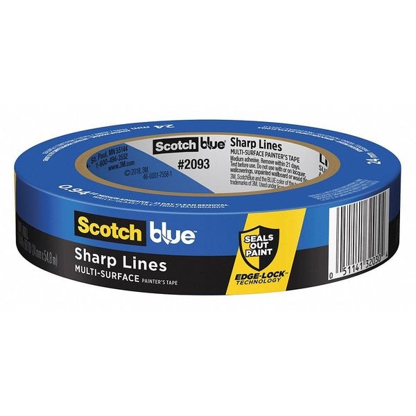 3M Painter's Tape, 24 mm W x 55 m L, 5.4 mil Thick, Blue, Acrylic Adhesive - 2093