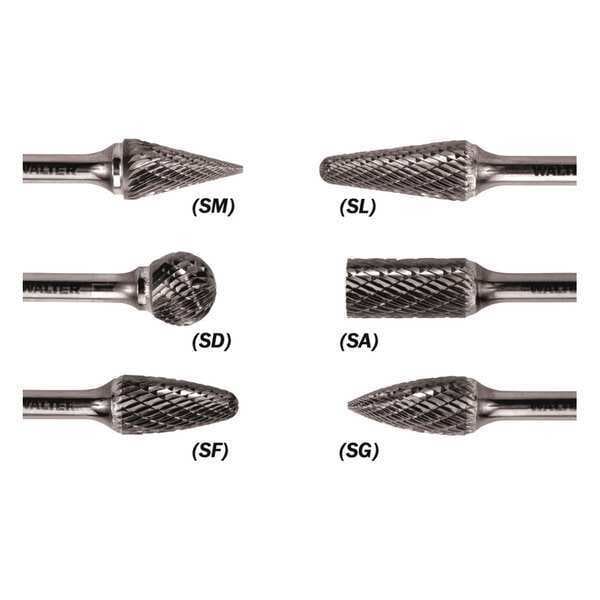 Walter Surface Technologies Carbride Burr, Tapered Sg, 1/8"x1/8"x1/2" - 01V023