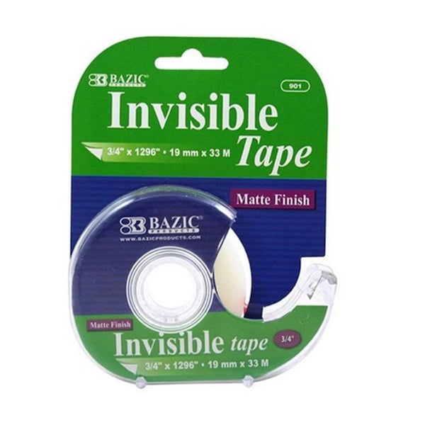 Bazic Products 3/4in x 1296in Invisible Tape w/ Dispenser, 24PK - 901