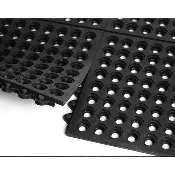 Wearwell Interlocking Drainage Mat Tile, Rubber, 3 ft W x 3 ft L, 5/8 in Thick - 572