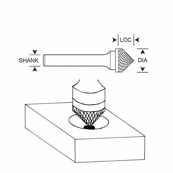 Zoro Select Carbide Bur, Cone, 1 In, 1/4 Shank - 310-001177C