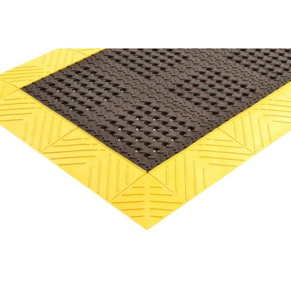 Notrax Interlocking Drainage Mat, 6 ft L x 42 in W, 1 in Thickness, PVC, Diamond, Black - 620S4272BY
