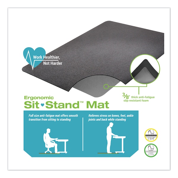 Deflecto Antifatigue Mat, 53" L x 45" W, Black - CM24242BLKSS